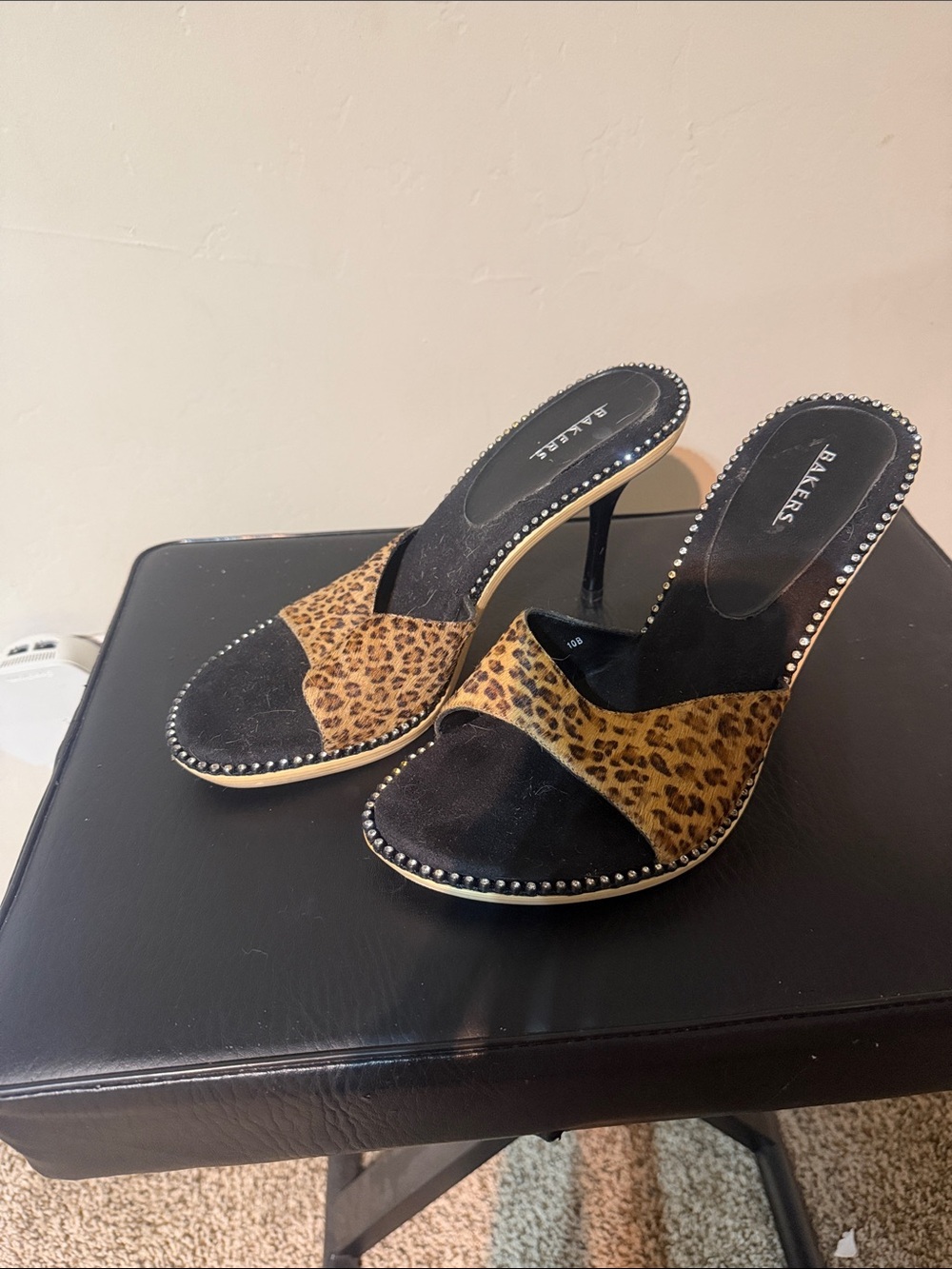 Bakers Leopard-Print Slide Heels in Black and Tan